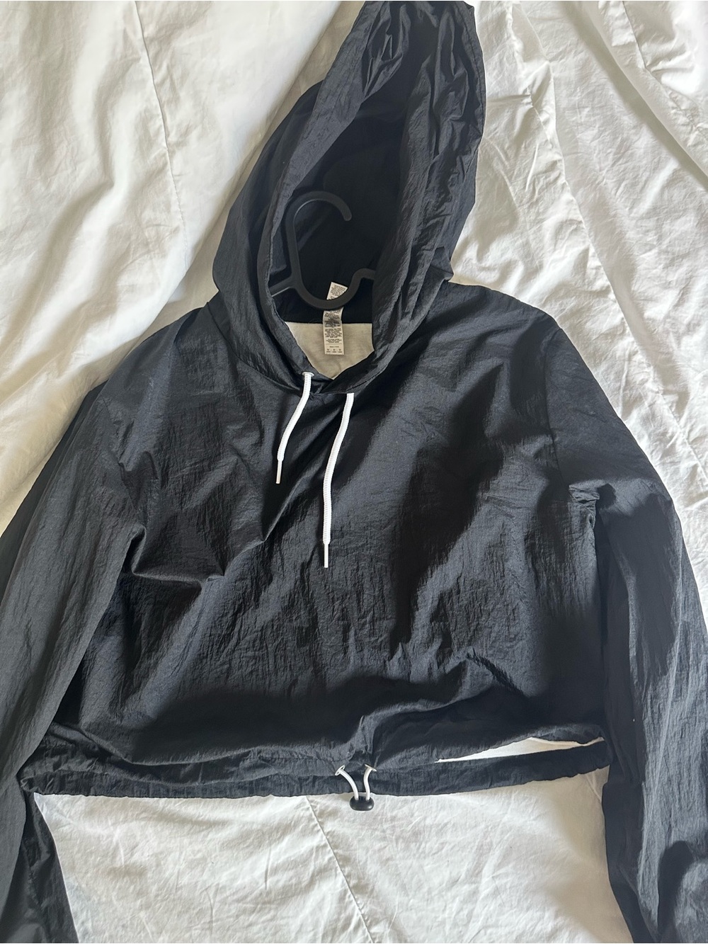 American Apparel Black Cropped Hooded Windbreaker Top